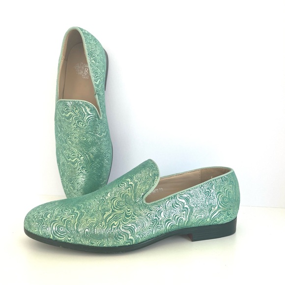 Royal Shoes Mint Green Gold Metallic Smokers Shoe Slipper Slip On Loafer Gaudy - Picture 4 of 14